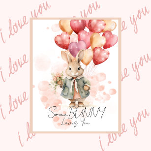 Some Bunny Loves You Valentines Red Heart Card