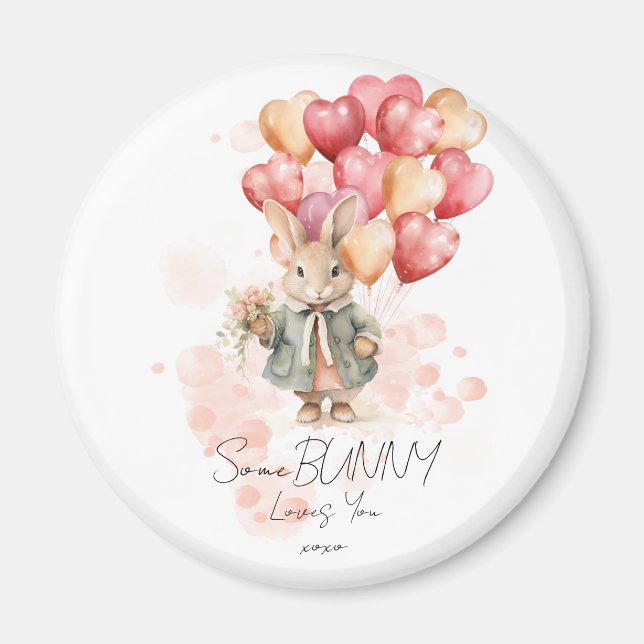 Some Bunny Loves You Valentines Red Heart XOXO Magnet (Front)