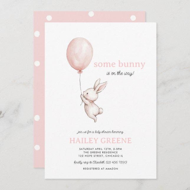Some Bunny On the Way Pink Spring Girl Baby Shower Invitation (Front/Back)