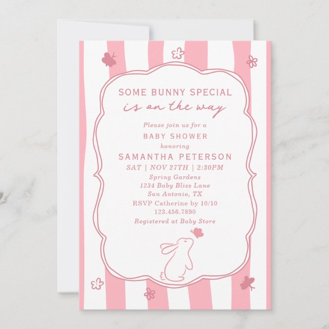 Some Bunny On The Way Whimsical Girl Baby Shower Invitation (Front)