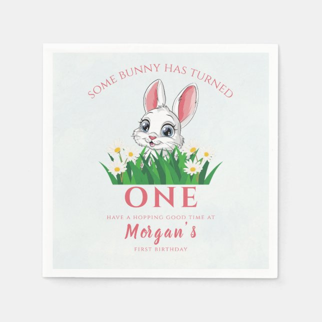 Some Bunny One Cute Rabbit Girls 1st Birthday Napkins (Front)