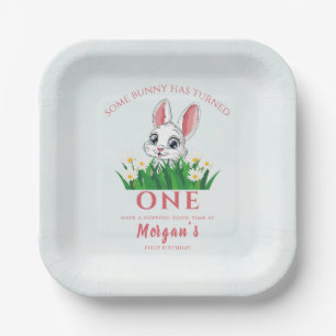 Some Bunny One Cute Rabbit Girls 1st Birthday Paper Plates
