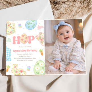 Some Bunny Pastel Floral 3rd Birthday Photo Invitation