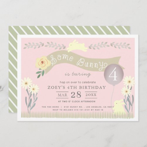 Some Bunny Pastel Pink Girl Birthday Invitation