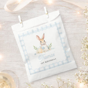 Some Bunny Pastel Spring Blue Gingham 1st Birthday Favor Bag