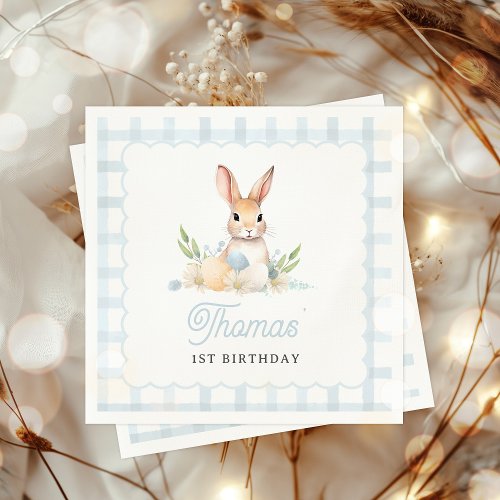 Some Bunny Pastel Spring Blue Gingham 1st Birthday Napkins