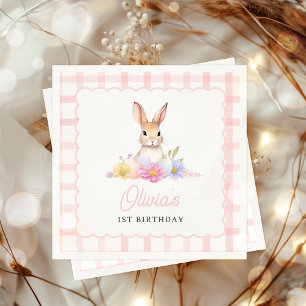 Some Bunny Pastel Spring Pink Gingham 1st Birthday Napkins