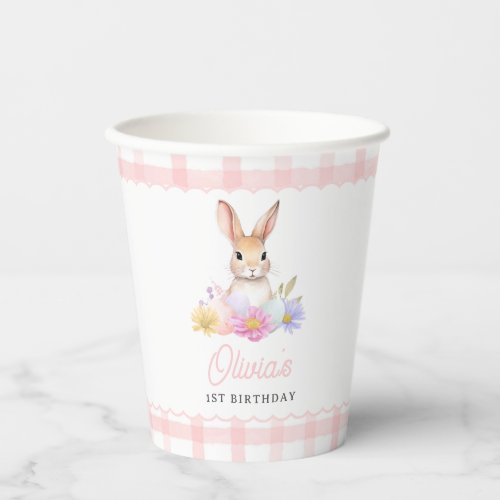 Some Bunny Pastel Spring Pink Gingham 1st Birthday Paper Cups