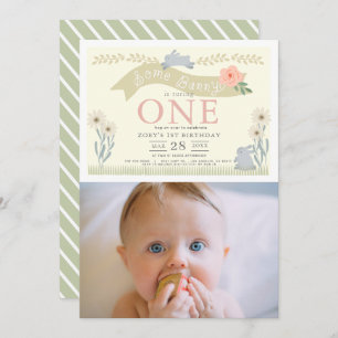 Some Bunny Pastel Yellow Photo 1st Birthday Invitation