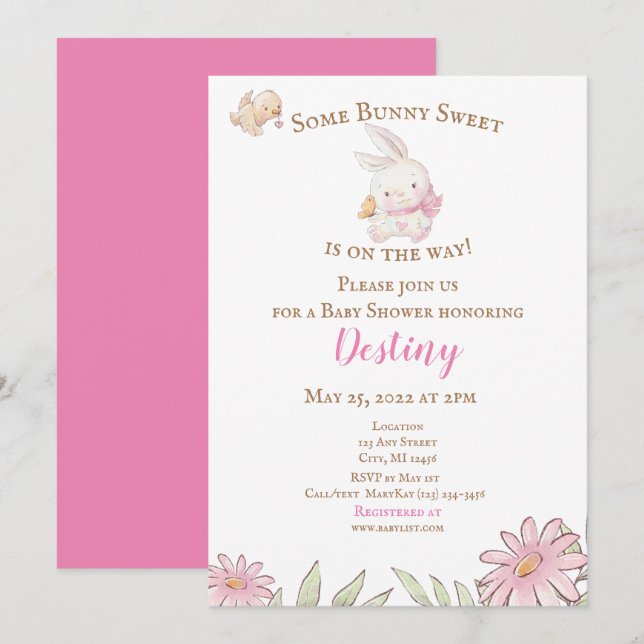 Some Bunny Pink Baby Shower Invitation  (Front/Back)