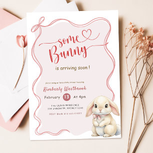 Some Bunny Pink Bow Baby Shower Invitation