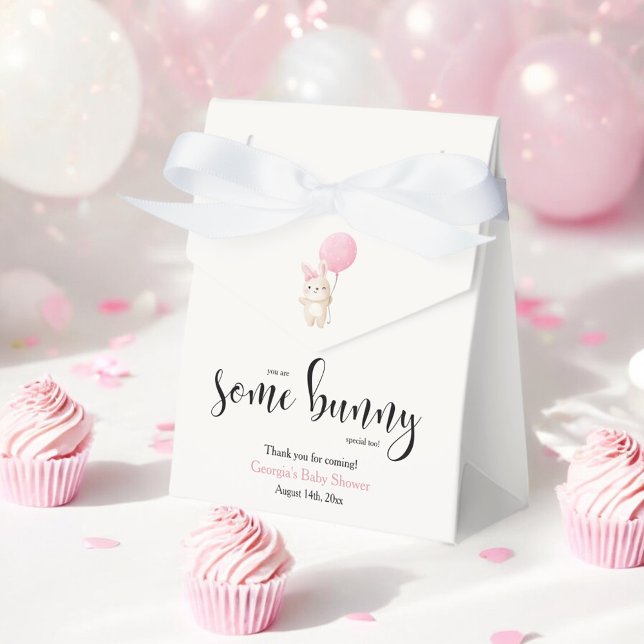 Some Bunny Pink Bow Balloon Bunny Baby Shower Favor Boxes (Creator Uploaded)