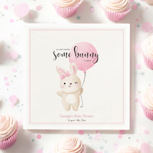 Some Bunny Pink Bow Balloon Bunny Baby Shower Napkins