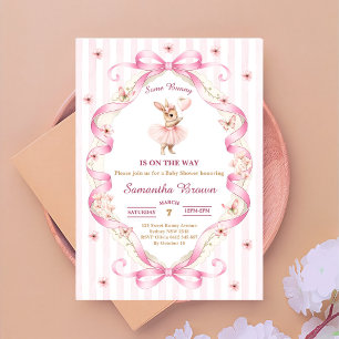 Some Bunny Pink Bow Gingham Baby Shower Invitation