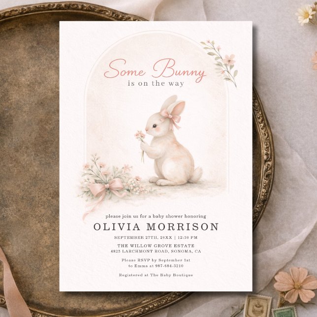 Some Bunny Pink Coquette Bow Baby Shower Invitation (Creator Uploaded)