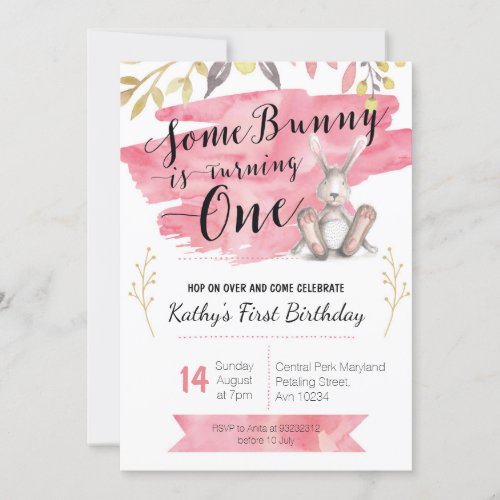 Some Bunny Pink First Birthday Invitation