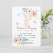 Some Bunny Pink Floral Butterfly 1st Birthday Invitation (Standing Front)