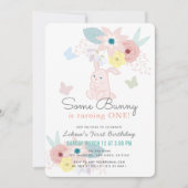 Some Bunny Pink Floral Butterfly 1st Birthday Invitation (Front)