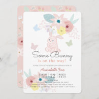 Some Bunny Pink Floral Butterfly Baby Shower Invitation