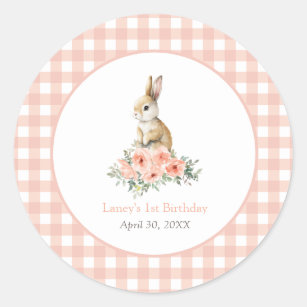 Some Bunny Pink Floral Girl Birthday Classic Round Sticker