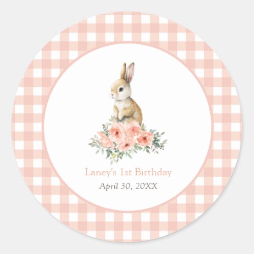 Some Bunny Pink Floral Girl Birthday Classic Round Sticker