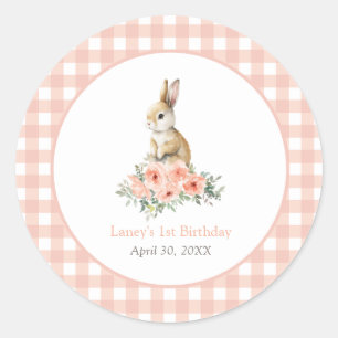 Some Bunny Pink Floral Girl Birthday Classic Round Sticker
