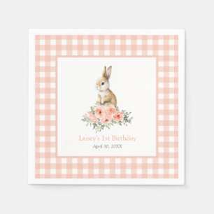Some Bunny Pink Floral Girl Birthday Napkins