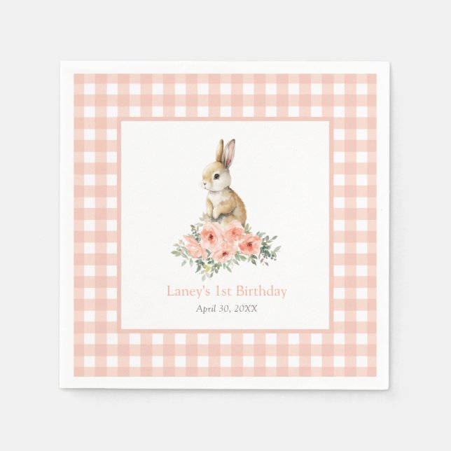 Some Bunny Pink Floral Girl Birthday Napkins (Front)