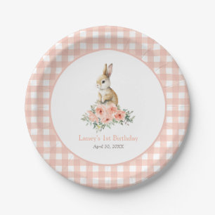 Some Bunny Pink Floral Girl Birthday Paper Plates