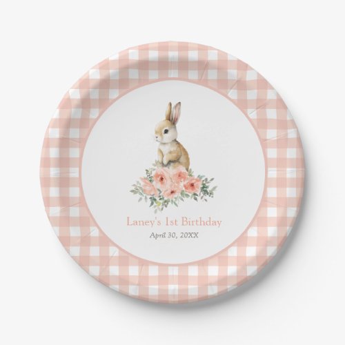 Some Bunny Pink Floral Girl Birthday Paper Plates
