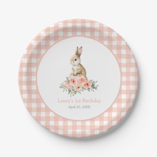Some Bunny Pink Floral Girl Birthday Paper Plates (Front)