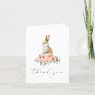 Some Bunny Pink Floral Girl Birthday Party Letterpress Thank You Card