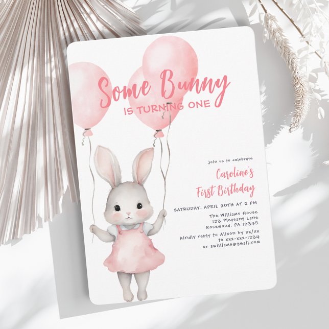 Some Bunny Pink Girl First Birthday Invitation (Creator Uploaded)