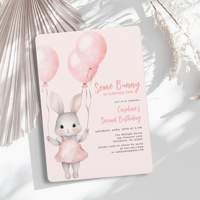 Some Bunny Pink Girl Second Birthday Invitation (Creator Uploaded)