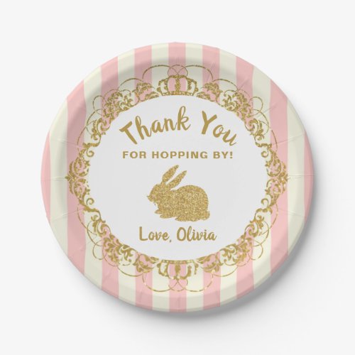 Some Bunny Pink Gold Girl Birthday Paper Plates