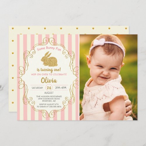 Some Bunny Pink & Gold Glitter Birthday Photo