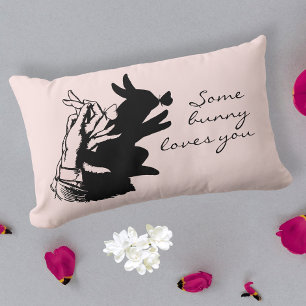 Some Bunny Pun Fun Retro Vintage Pastel Pink Black Lumbar Pillow