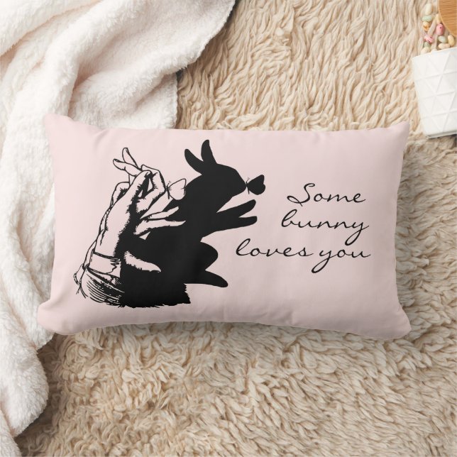 Some Bunny Pun Fun Retro Vintage Pastel Pink Black Lumbar Pillow (Blanket)
