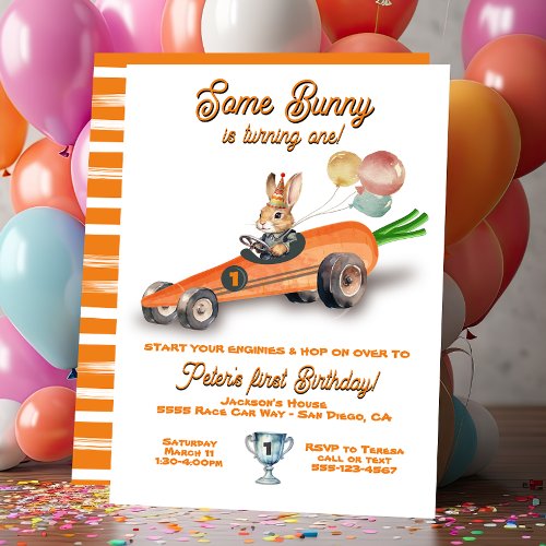 Some Bunny Race Car Easter Spring Birthday  Invitation