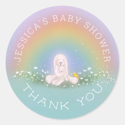 Some Bunny Rainbow Baby Shower Thank You Classic Round Sticker