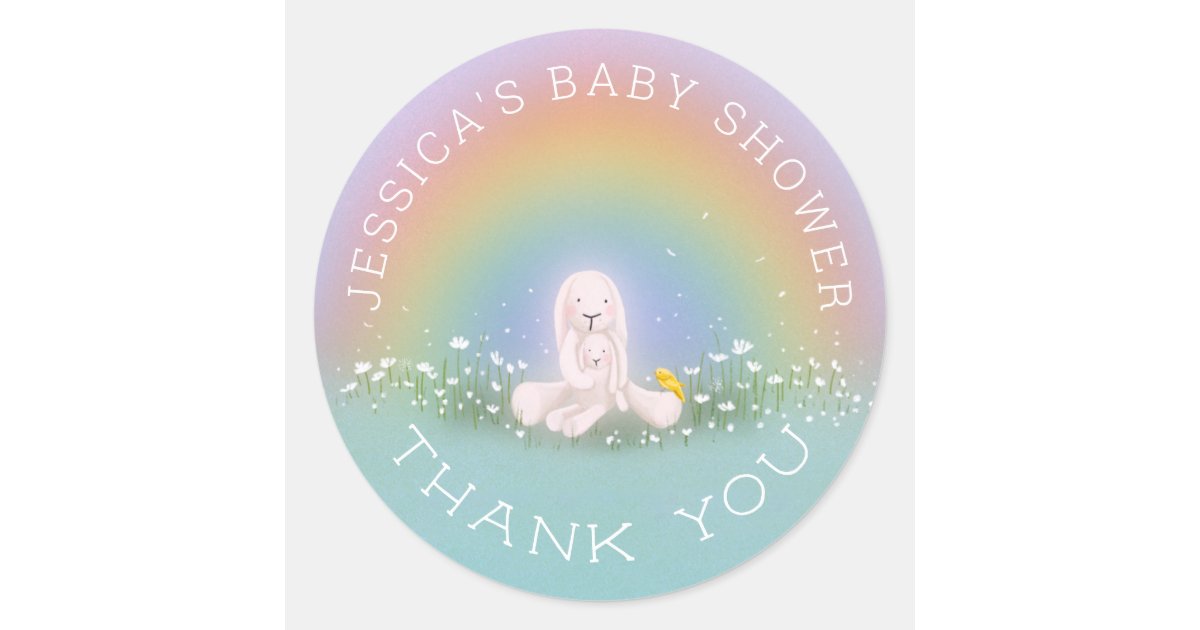 Some Bunny Rainbow Baby Shower Thank You Classic Round Sticker | Zazzle
