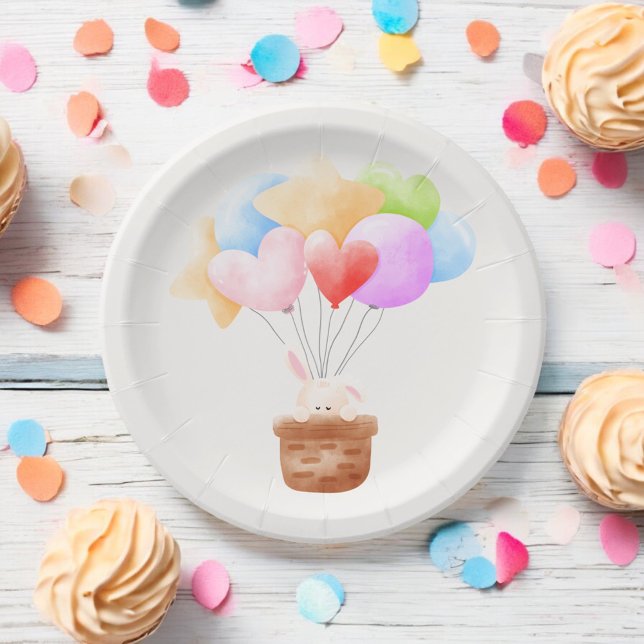 Some Bunny Rainbow Balloon Bunch Baby Shower Paper Plates (Creator Uploaded)