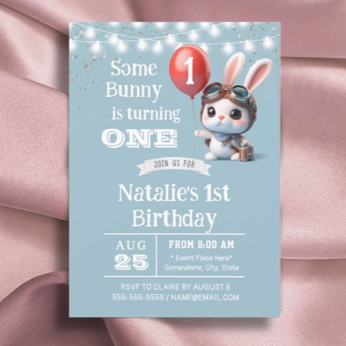 Some Bunny Red Balloon 1st Birthday Party Invitation