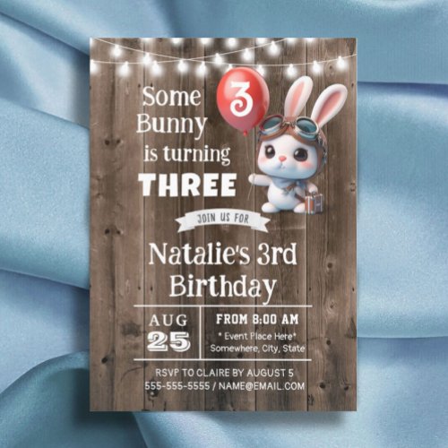 Some Bunny Red Balloon Barn Wood Birthday Party Invitation
