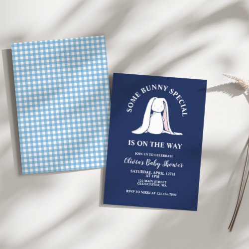 Some Bunny Special blue gingham Baby Shower  Invitation