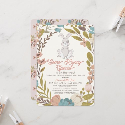 Some Bunny Special Floral Girl Virtual Baby Shower Invitation
