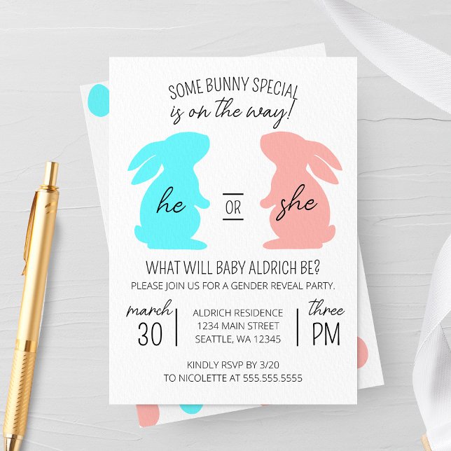Some Bunny Special Gender Reveal Party Invitation (Creator Uploaded)
