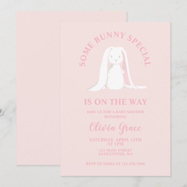 Some Bunny Special Pink Gingham Baby Shower Invitation (Front/Back)