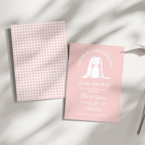 Some Bunny Special Pink Gingham Baby Shower Invitation