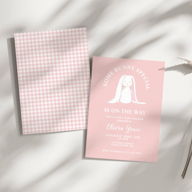Some Bunny Special Pink Gingham Baby Shower Invitation (Creator Uploaded)